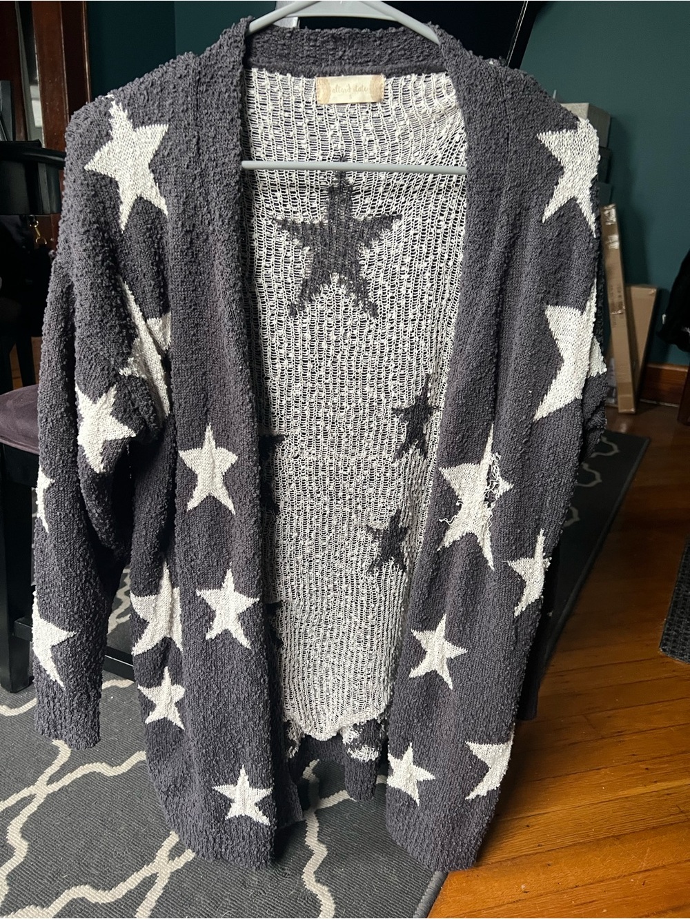 Altar'd State Navy & White Star Open Knit Cardigan